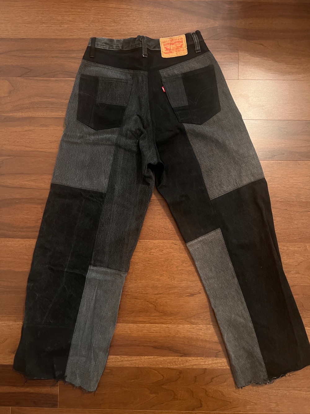 Patchwork Two-Tone Black Wide Leg Jeans - Picture 2 of 2
